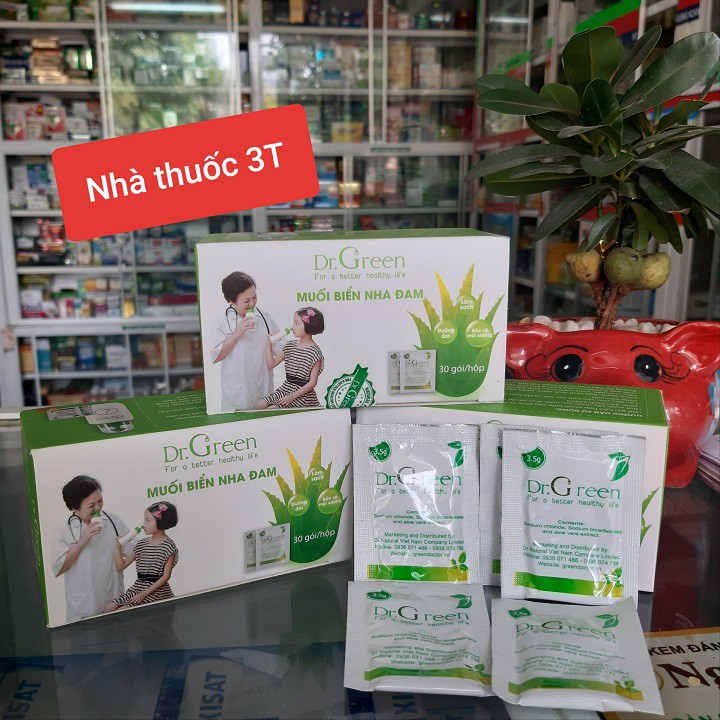 Muối rửa mũi Dr.Green- hỗn hợp muối biển nha đam an toàn cho mọi lứa tuổi. Hộp 30 gói.