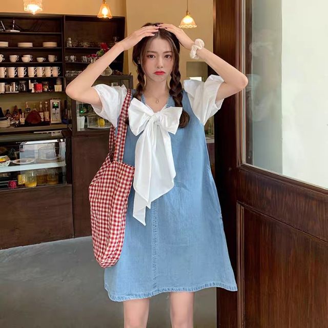 [ORDER TAOBAO]  Váy Bò Nơ Trắng Dáng Xoè Cute