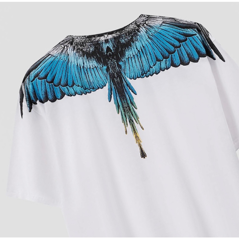 Áo Thun Cotton Ngắn Tay In Họa Tiết Đôi Cánh Màu Trắng Đen Phối Bầu Trời Xanh Thời Trang