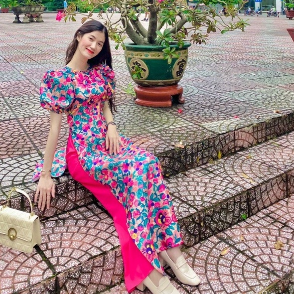 Áo Dài Tết , áo dài Cách Tân In Hoa May Sẵn Cao Cấp