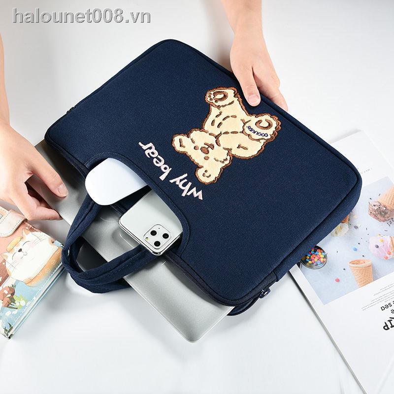 ✤✿Ready stock✿ laptop bag Computer female 13.3-inch Apple notebook portable 14-inch HP Huawei  ipad crooked bear liner