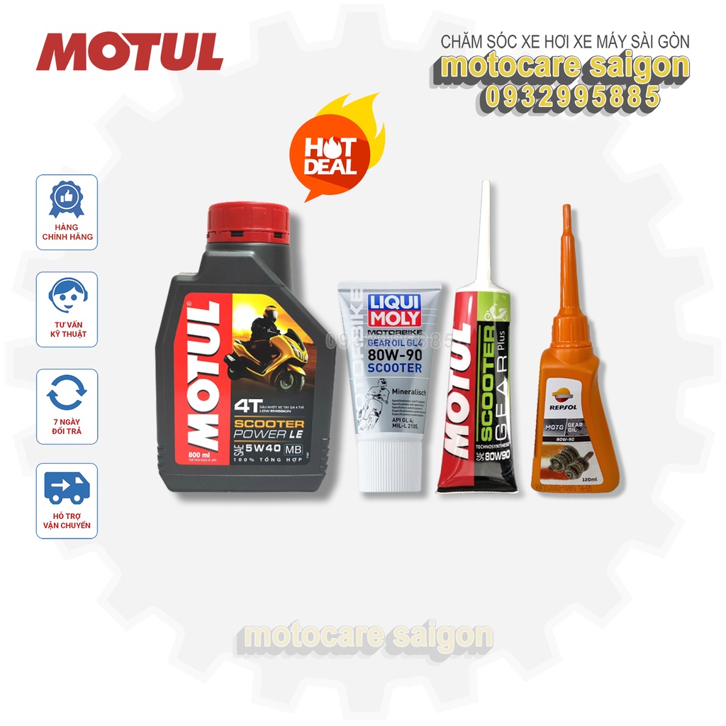 Combo: Nhớt Motul Scooter Power LE 5w40 + Nhớt láp Motul/Repsol/Liqui Moly