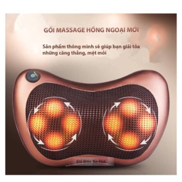 Gối mát-xa hồng ngoại Massage Pillow nâu + Tặng máy mát xa cá heo