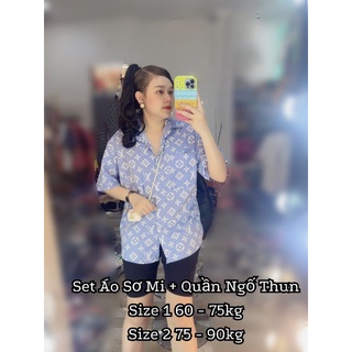 [ Bigsize 60 - 90kg ] Set áo sơ mi + Quần Ngố Thun