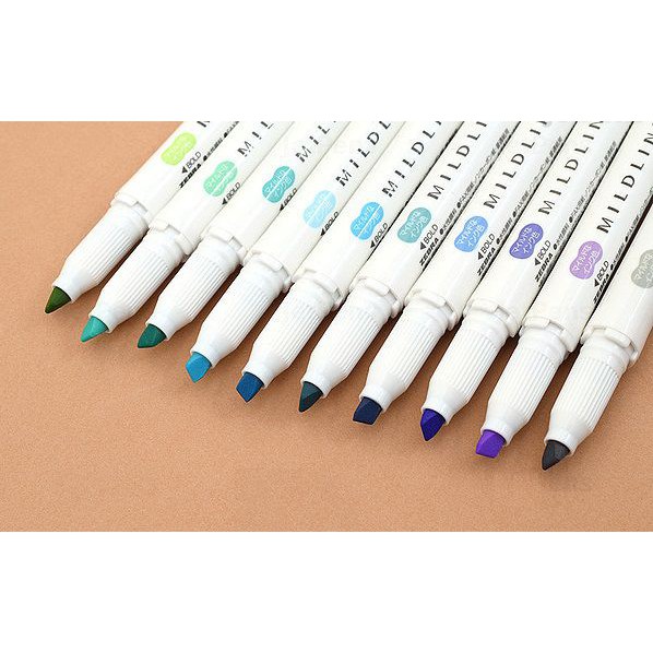 Combo 10 màu bút đánh dấu hai đầu Zebra Mildliner Double-Sided  Highlighter - Fine/Bold - Cool Colors