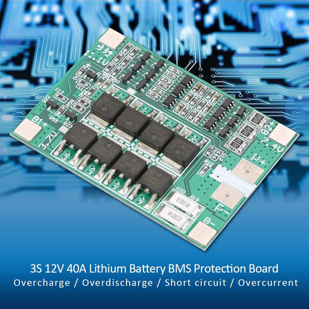 3S 12V 40A Lithium Battery Protection Board BMS PCB Board with Balance Charging