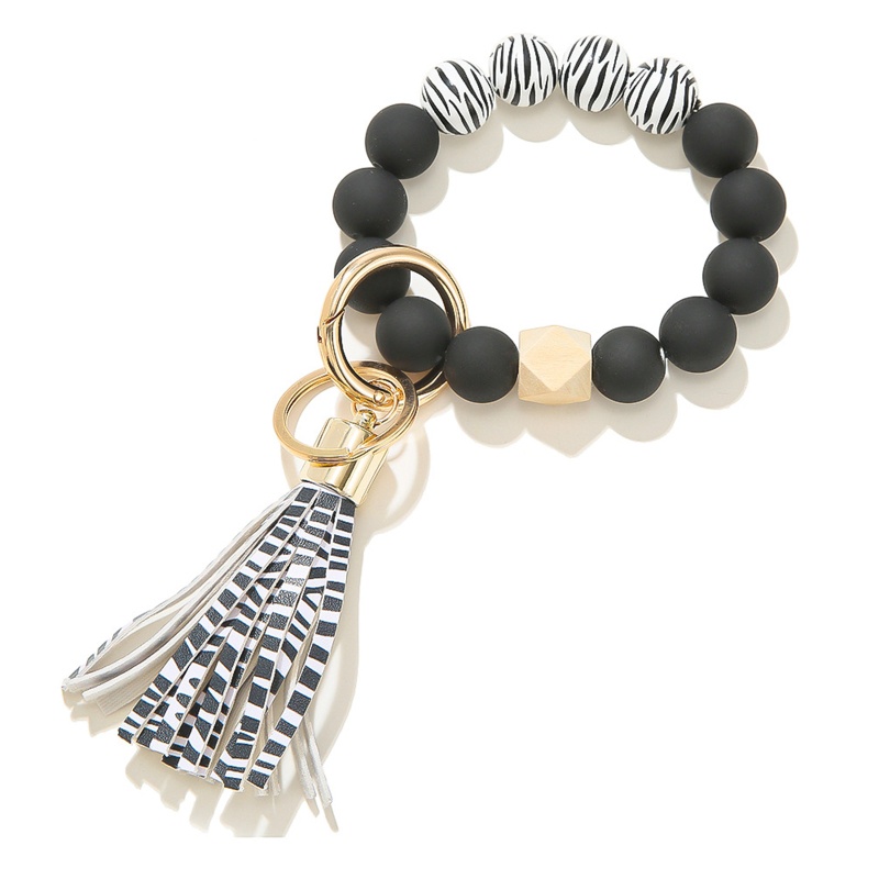 Vòng Tay Chuỗi Hạt Gỗ Phối Tua Rua Và Móc Khóa Bằng Silicone Và Gỗ Dành Cho Ngày Của Mẹ