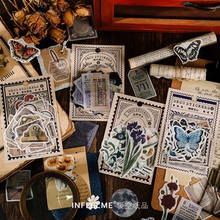 Túi 40 chiếc sticker vintage retro cổ điển kí ức thời gian bướm hoa lá hoài cổ trang trí bullet journal
