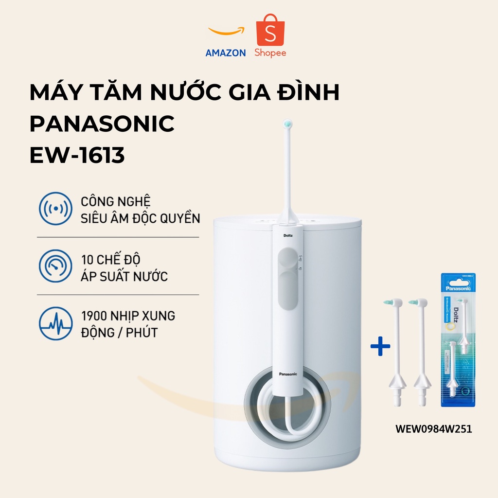 Combo Máy Tăm Nước Cầm Tay Panasonic Công Nghệ Siêu Âm EW1613 + đầu thay thế WEW0984W251 - Bảo Hành 12 Tháng Chính Hãng