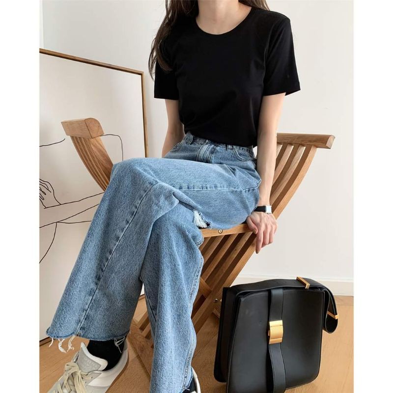 Áo phông nữ cổ tròn thấp chất liệu cotton mềm mại thấm hút mồ hôi Harriet
