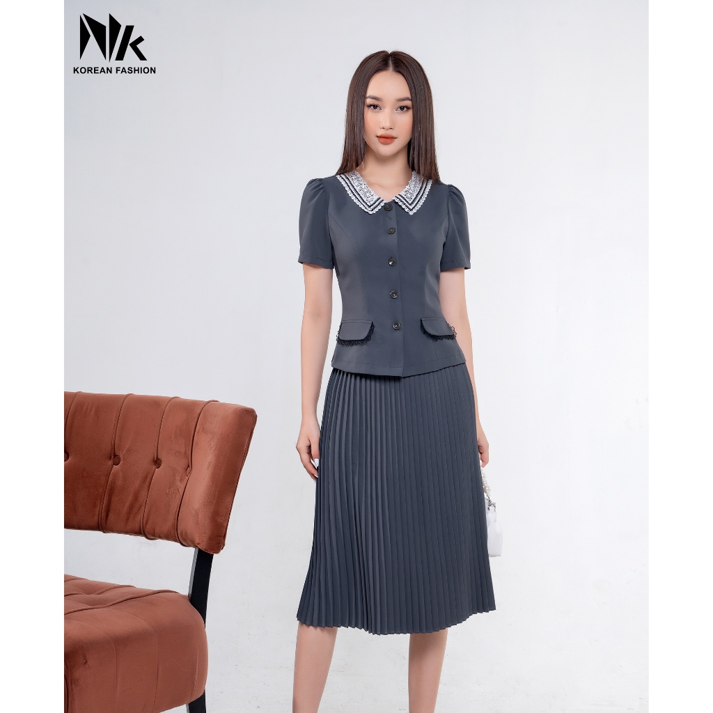 Chân Váy Dập Ly Công Sở NK Fashion Thiết Kế Dáng Dài Basic, Chất Liệu Vải Dày Dặn, Co Giãn Và Mềm Mịn NKCV2107001