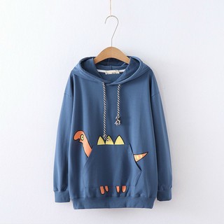 ÁO KHOÁC HOODIE NỈ NỮ IN HÌNH KHỦNG LONG DỄ THƯƠNG, PHỐI NÓN -TN