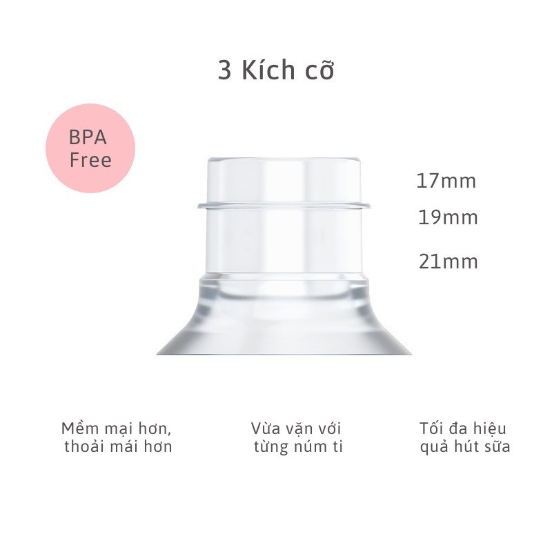￼Đệm giảm size, hạ size phễu, cup máy hút sữa 13/15/17/19/21mm, chất liệu silicon tương thích với nhiều máy hút sữa
