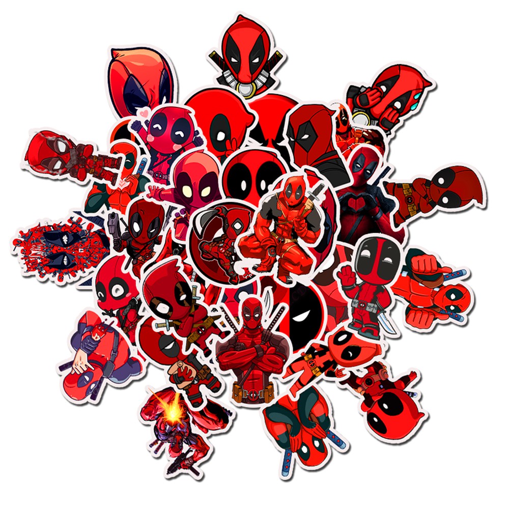 Set 35 miếng dán hình phim Deadpool chống thấm nước trang trí vali / đàn/ laptop/ điện thoại