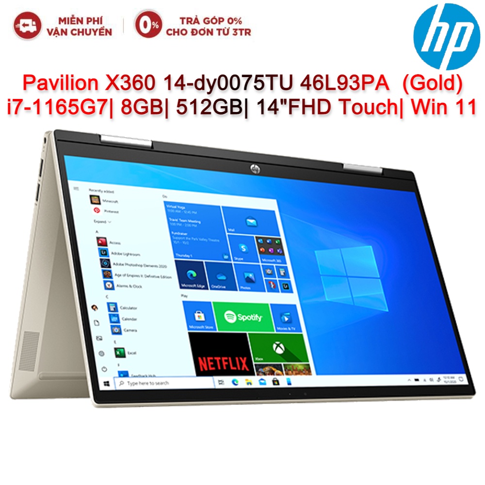 [ELHP10 giảm 10% max 2TR] Laptop HP Pavilion X360 14-dy0075TU 46L93PA i7-1165G7| 8GB| 512GB| OB| 14&quot;FHD Touch