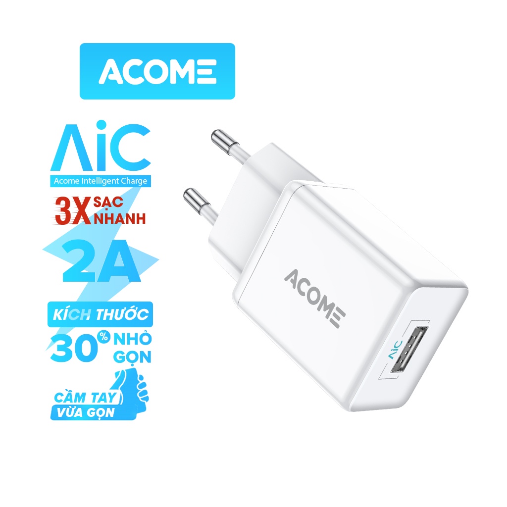 Cốc Sạc Củ Sạc Nhanh 10W ACOME AC04 Cổng USB 2A Thích Hợp Với Các Thiết Bị IOS Android - BẢO HÀNH 12 THÁNG 1 ĐỔI 1