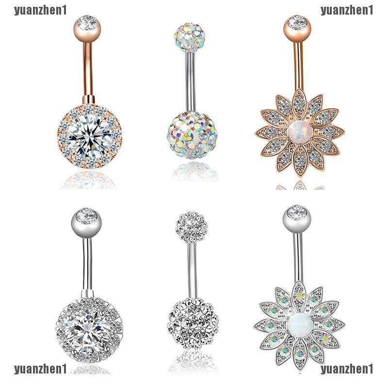 Set 3 Khuyên Rốn Chất Liệu Thép Không Gỉ Đính Đá Opal