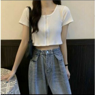 Áo Croptop Dây Kéo Tay Ngắn A4