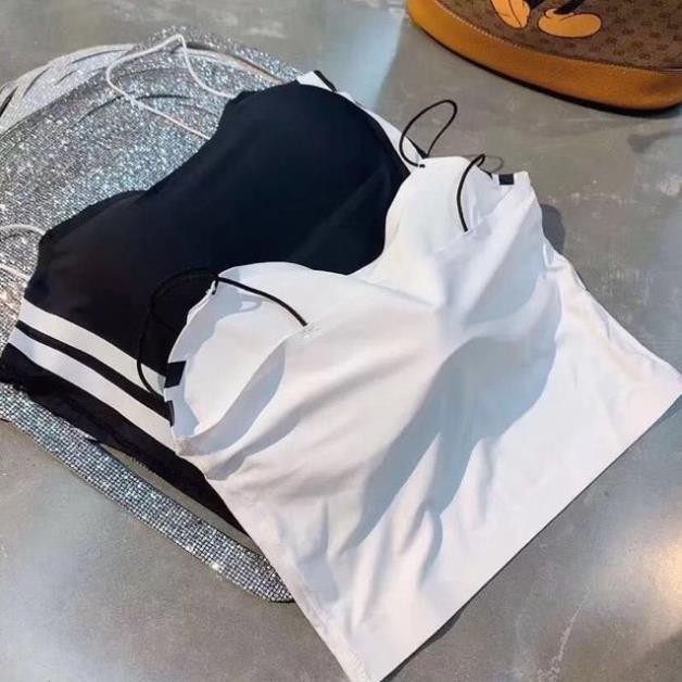Áo 2 dây - áo bra su ống 2 dây sợi bún dáng croptop phối sọc có đệm ngực 2021 ˇ
