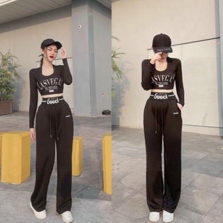 Sét bộ áo crop quần xuông gu