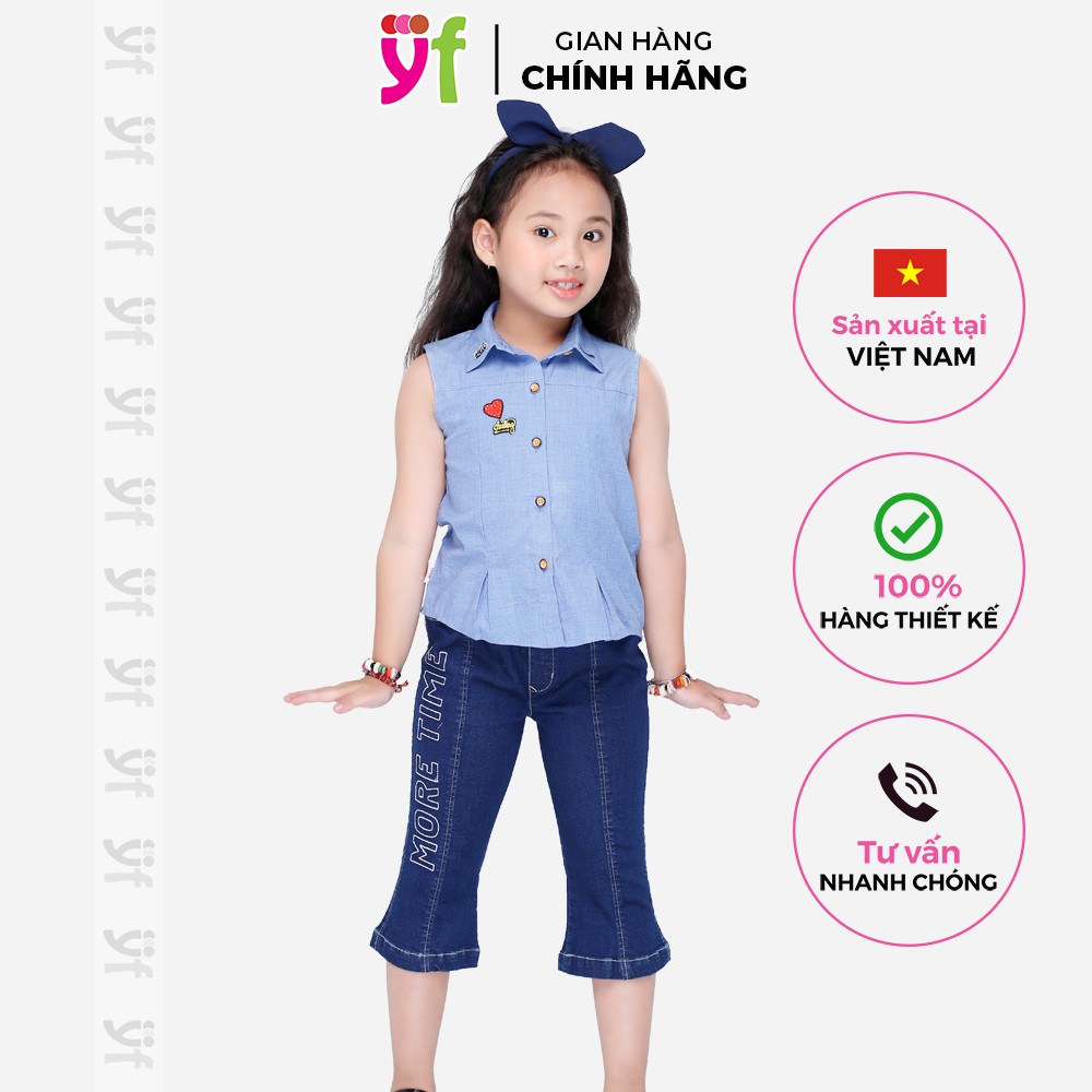 Quần jeans lửng YF ống loe retro thêu chỉ nổi, lưng thun co giãn, 9QX515