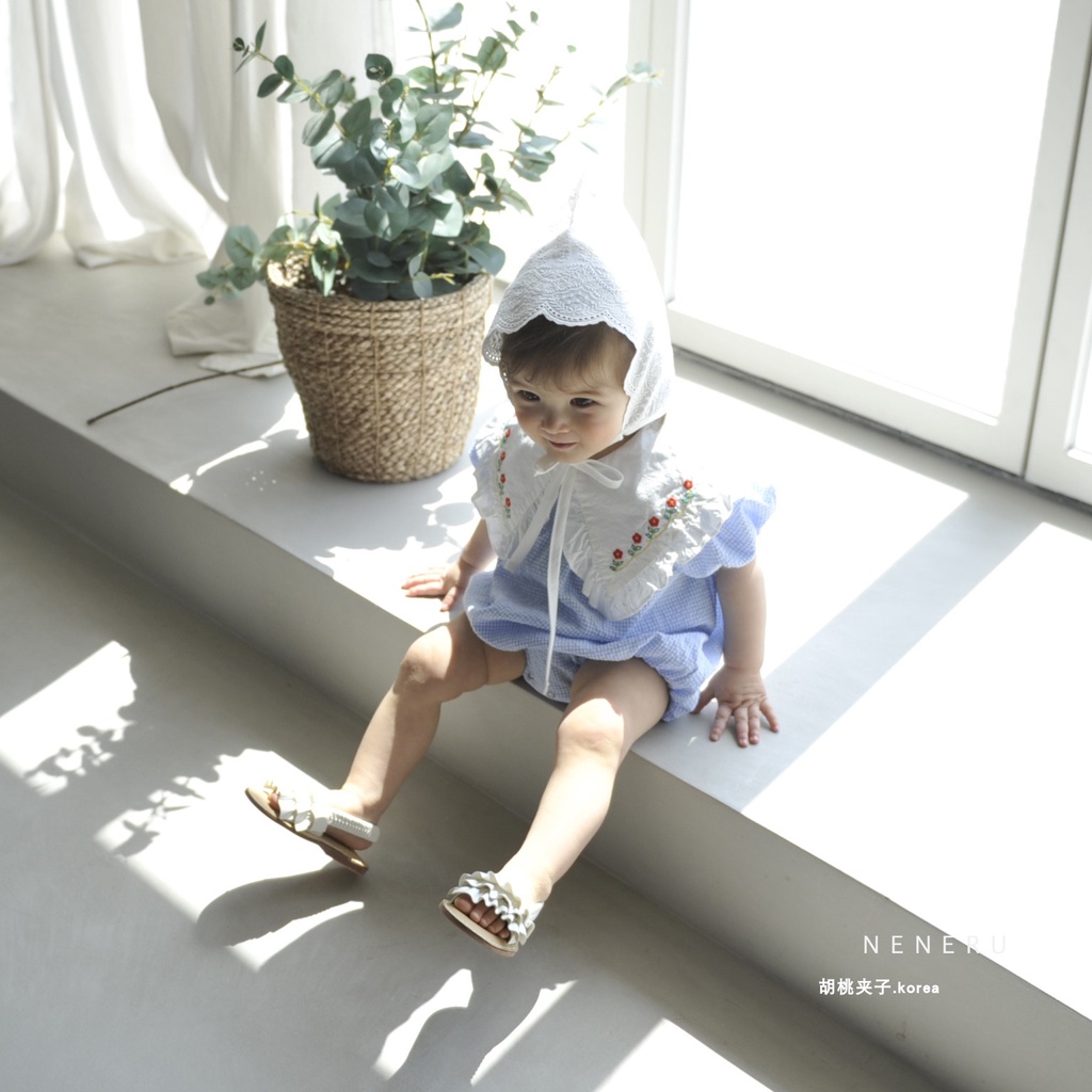 Bộ Áo Liền Quần Cổ Bẻ Thêu Hoa Nhỏ Phong Cách Hàn Quốc Thời Trang Mùa Hè Xinh Xắn Cho Bé Gái 0-2 Tuổi