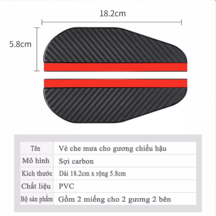 Vè che mưa gương chiếu hậu chống bám nước bằng sợi carbon