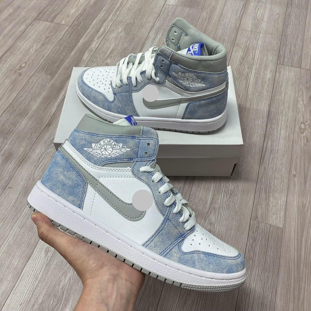 Giày Sneaker Jordan cổ cao Hyper Royal xanh loang nam nữ, Giày Jordan 1 high màu xanh ngọc xanh nỉ bản đẹp full box bill