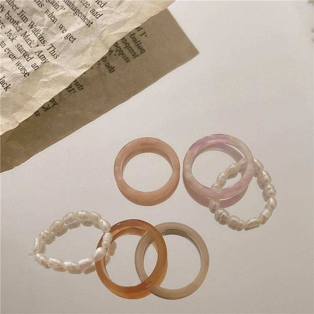 Set Nhẫn Hình Học Bằng Nhựa Resin Thanh Lịch Thời Trang Cho Nữ