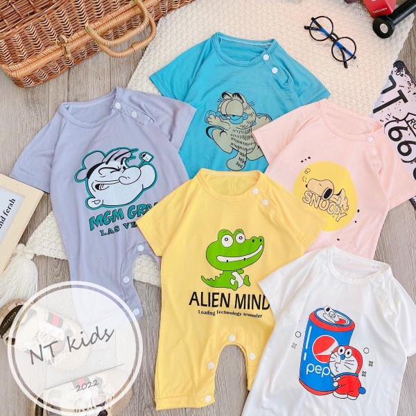 Bodysuit cho bé trai, bodysuit cho bé gái chất liệu thun lạnh in hình đáng yêu