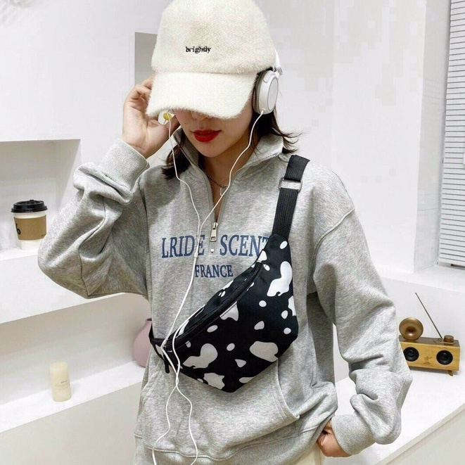 Túi bao tử bò sữa đeo ngực nam nữ thời trang đi chơi cute HTB23