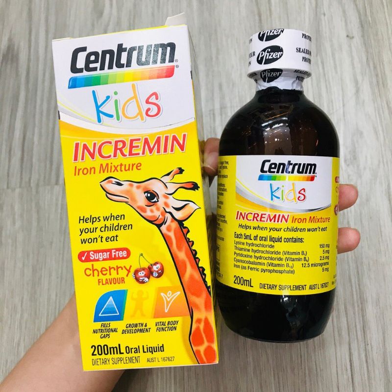 [MẪU MỚI] Siro Cho Trẻ Suy Dinh Dưỡng Biếng Ăn Centrum Kids Incremin Iron Mixture Úc 200ml