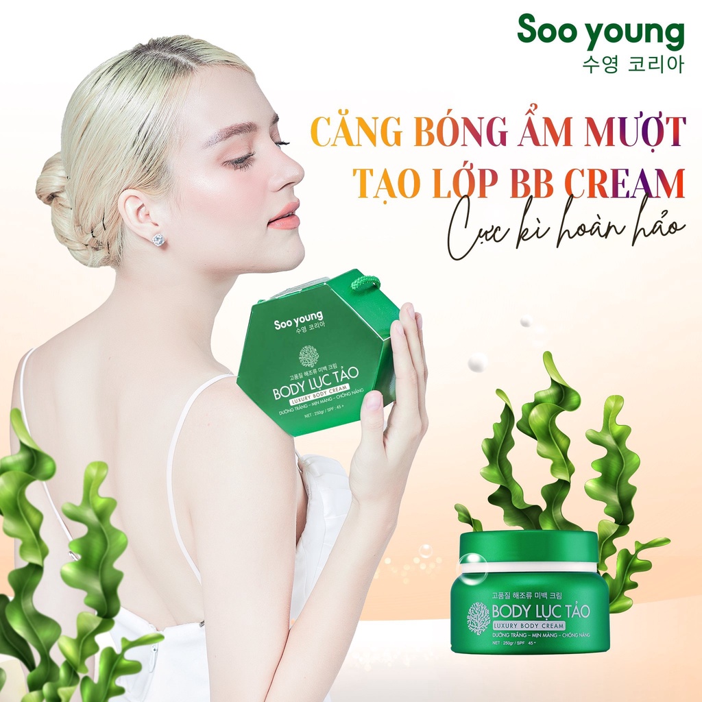 Kem body lục tảo Soo Young Hàn Quốc Dưỡng Trắng - Mịn Nắng - Chống Nắng 250gram