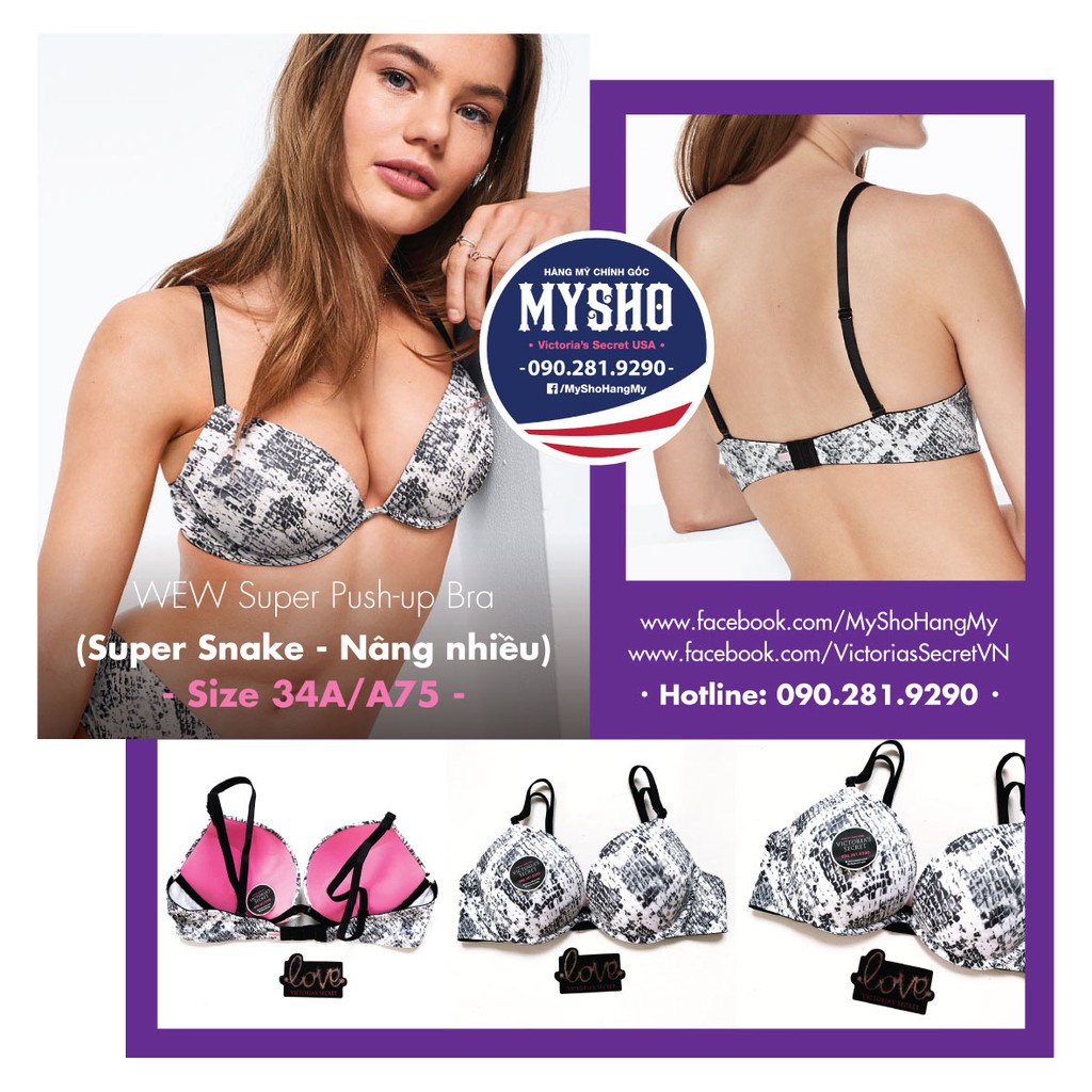 Áo Lót Super Push-up, màu nude, đen, nâng nhiều - A70, B70, A75, B75, A80, B80 - Super Nude, Pink Victorias' Secret