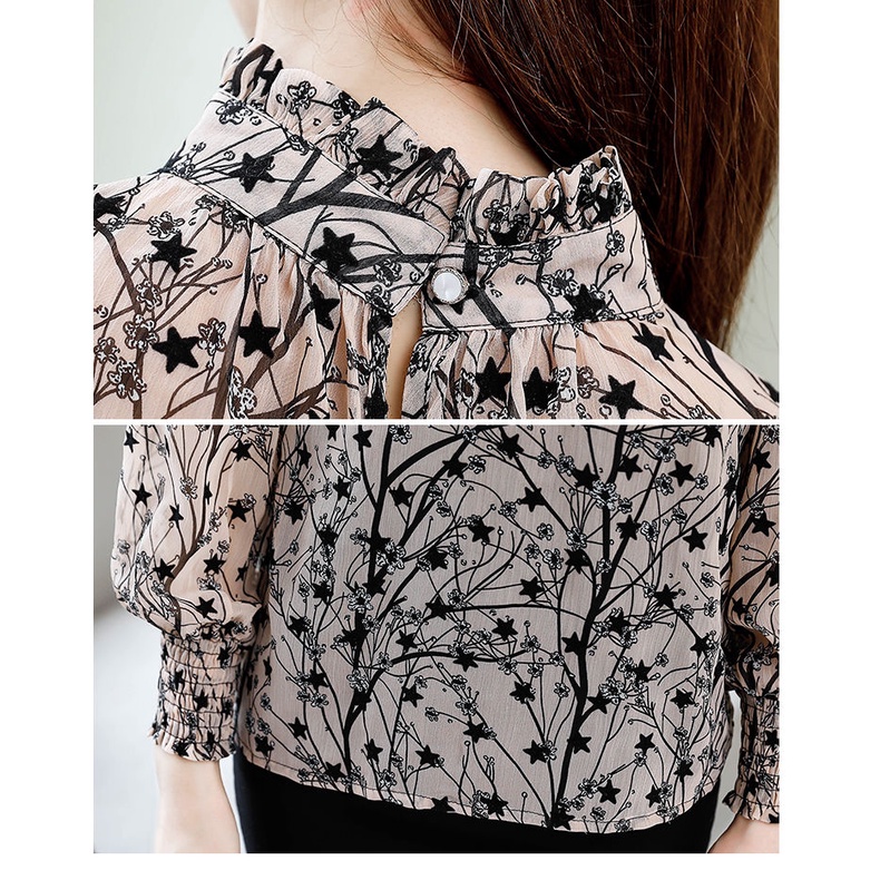 Áo sơ mi tay dài dáng rộng in họa tiết hoa thời trang cho phụ nữ trung niên