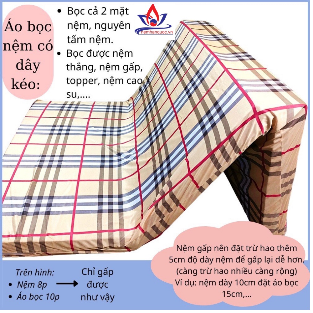Áo bọc nệm  thun lạnh 2 mặt có dây kéo đủ kích thước