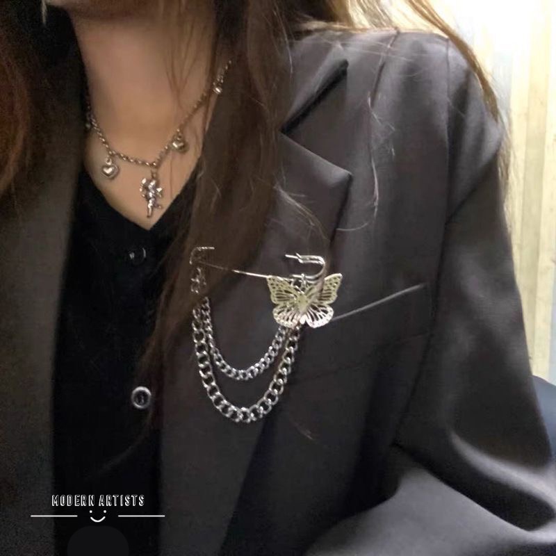 Trâm Cài Áo Hình Bướm Phối Tua Rua Phong Cách Vintage Cho Nữ