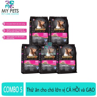 (COMBO 5 GÓI) Thức ăn cho chó trưởng thành vị Cá Hồi và Gạo - Ganador Adult Salmon & Rice 400g
