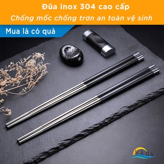 [10 Đôi] Đũa Inox 304 Chống Trượt Cao Cấp Kháng Khuẩn Ăn Cơm Sang Trọng HADU