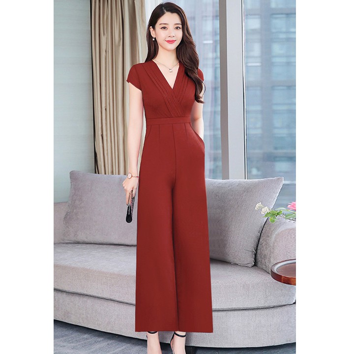 Jumpsuit Dài 🌸FREESHIP🌸 Jumsuit dài ống suông xếp ly ngực xinh xắn Mã: TJ1093