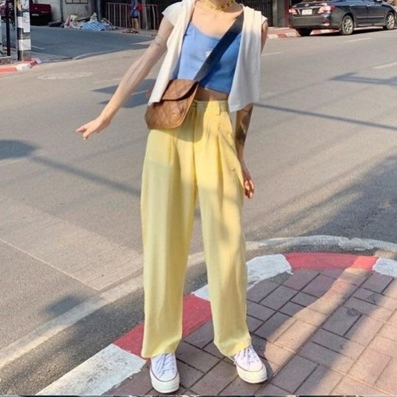 Quần ống rộng Lưng Cao Phong Cách Hàn Quốc Cho Nữ