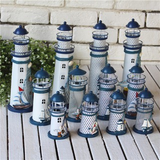 Mô hình ngọn hải đăng trang trí bằng sắt có đèn Led nhiều size  - Decor đồ trang trí theo phong cách biển Địa Trung Hải