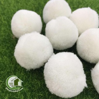 Ba cục bông len tròn 3cm - màu trắng