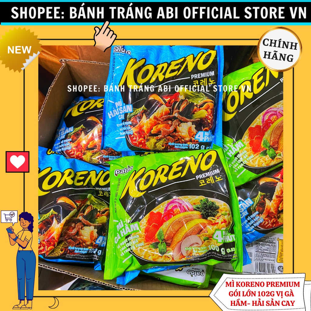 [MỚI RA MẮT] MÌ KORENO PREMIUM LOẠI MỚI HẢI SẢN CAY-GÀ HẦM GÓI LỚN 100G | BigBuy360 - bigbuy360.vn