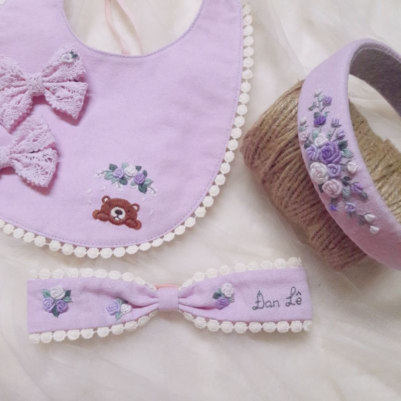 Yếm thêu/ Turban/ Cài tóc/ Kẹp tóc thêu tay cho mẹ và bé