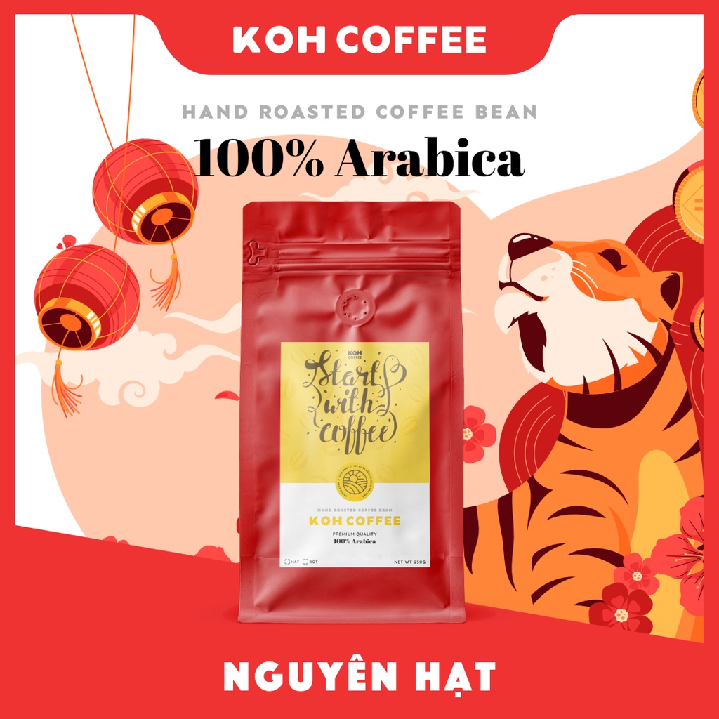 Gói Cà phê Arabica Cầu Đất 100% Nguyên chất hậu vị ngọt thơm quyến rũ gói 250g Pha Máy - Cold Brew và Phin từ KOH Coffee