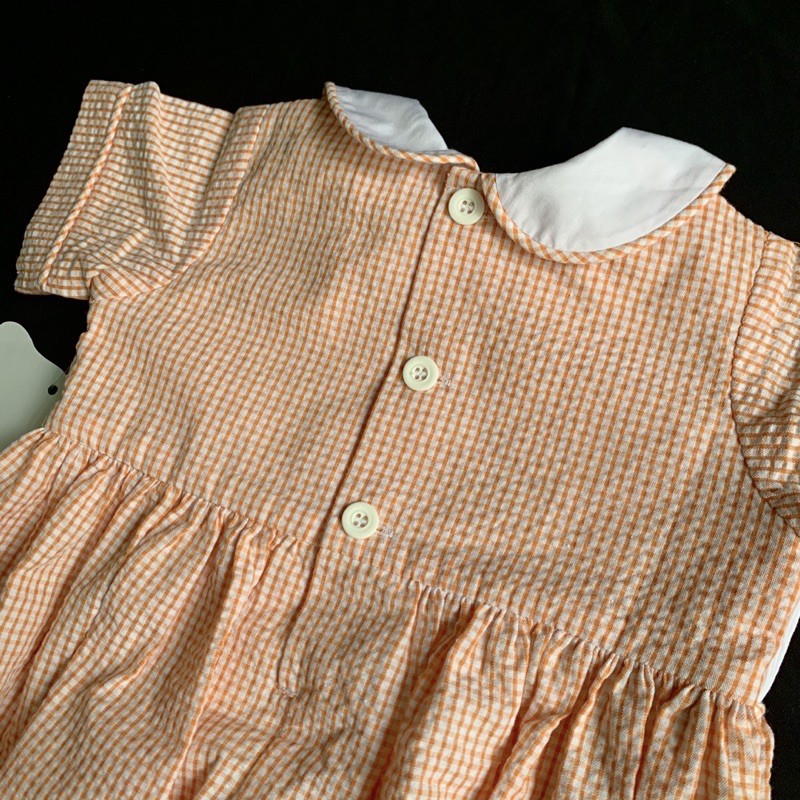 Body smock thêu tay remember nguyen kẻ cam bé trai-bé gái sz 9m