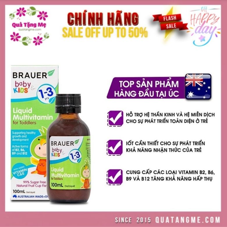 Vitamin Tổng Hợp Brauer Baby &amp; Kids Liquid Multivitamin for Toddlers 100ml cho bé từ 1 - 3 tuổi