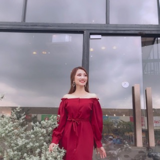💋Đầm maxi đỏ nút tay phồng💋