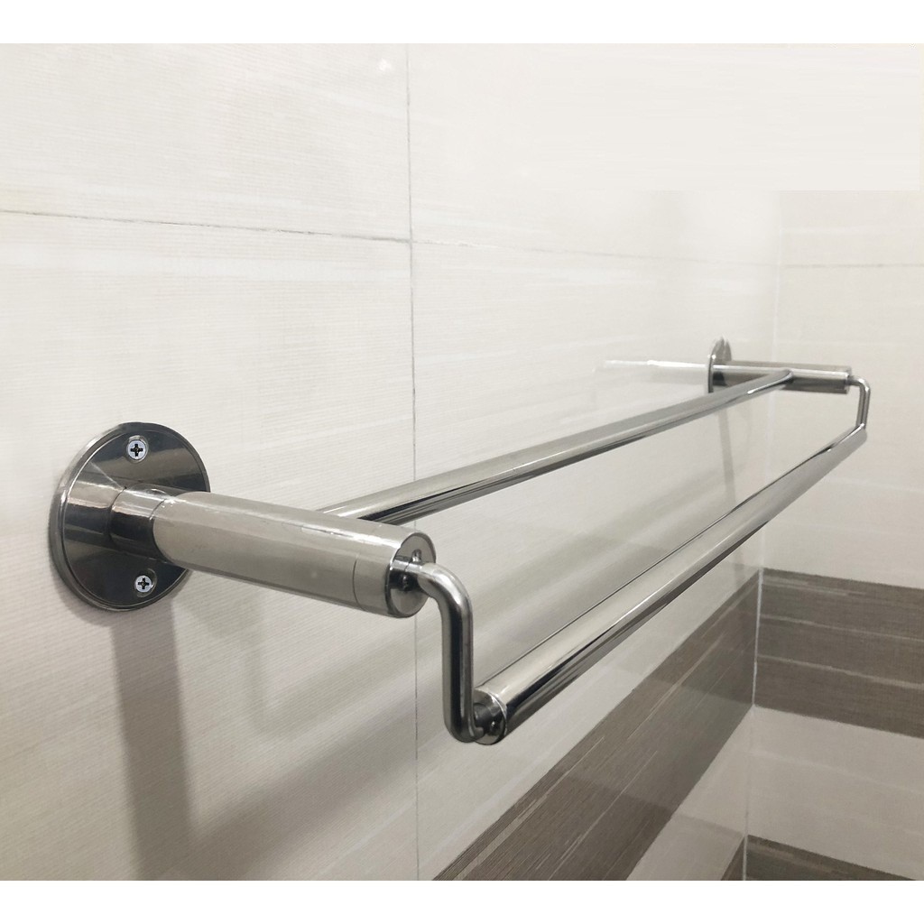 Giá treo khăn nhà tắm inox 304 không gỉ cao cấp, giá vắt khăn tắm đôi